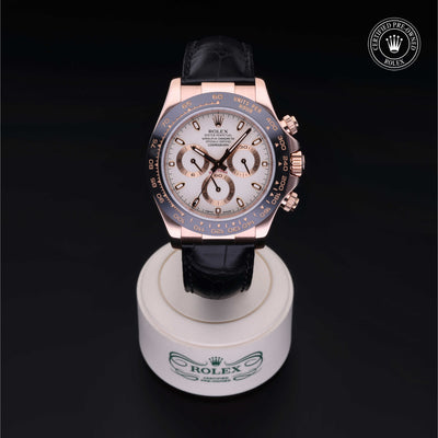 Rolex Certified Pre-owned Daytona M116515LN-0003 front on black background