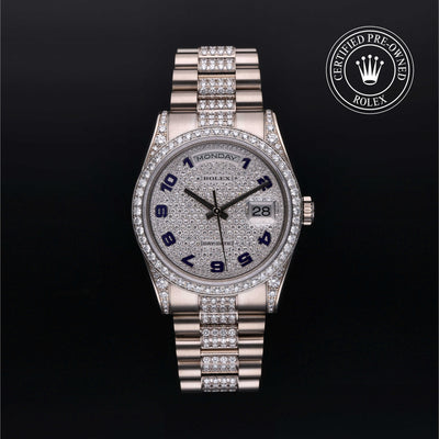 Rolex Certified Pre-owned Day-date M118389-0020 front on black background