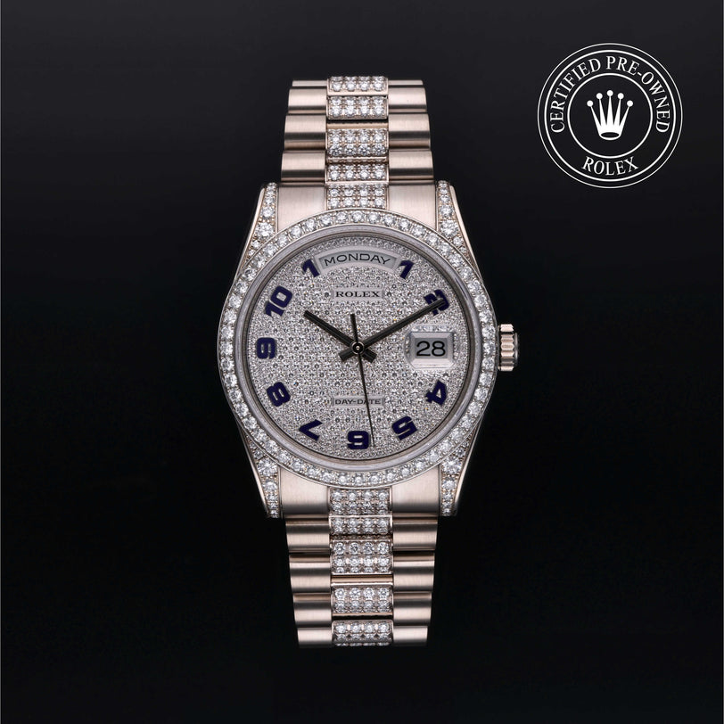 Rolex Certified Pre-owned Day-date M118389-0020 front on black background