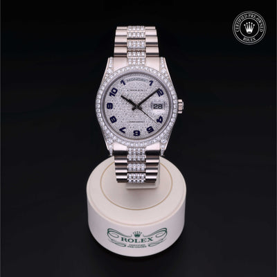 Rolex Certified Pre-owned Day-date M118389-0020 front on black background