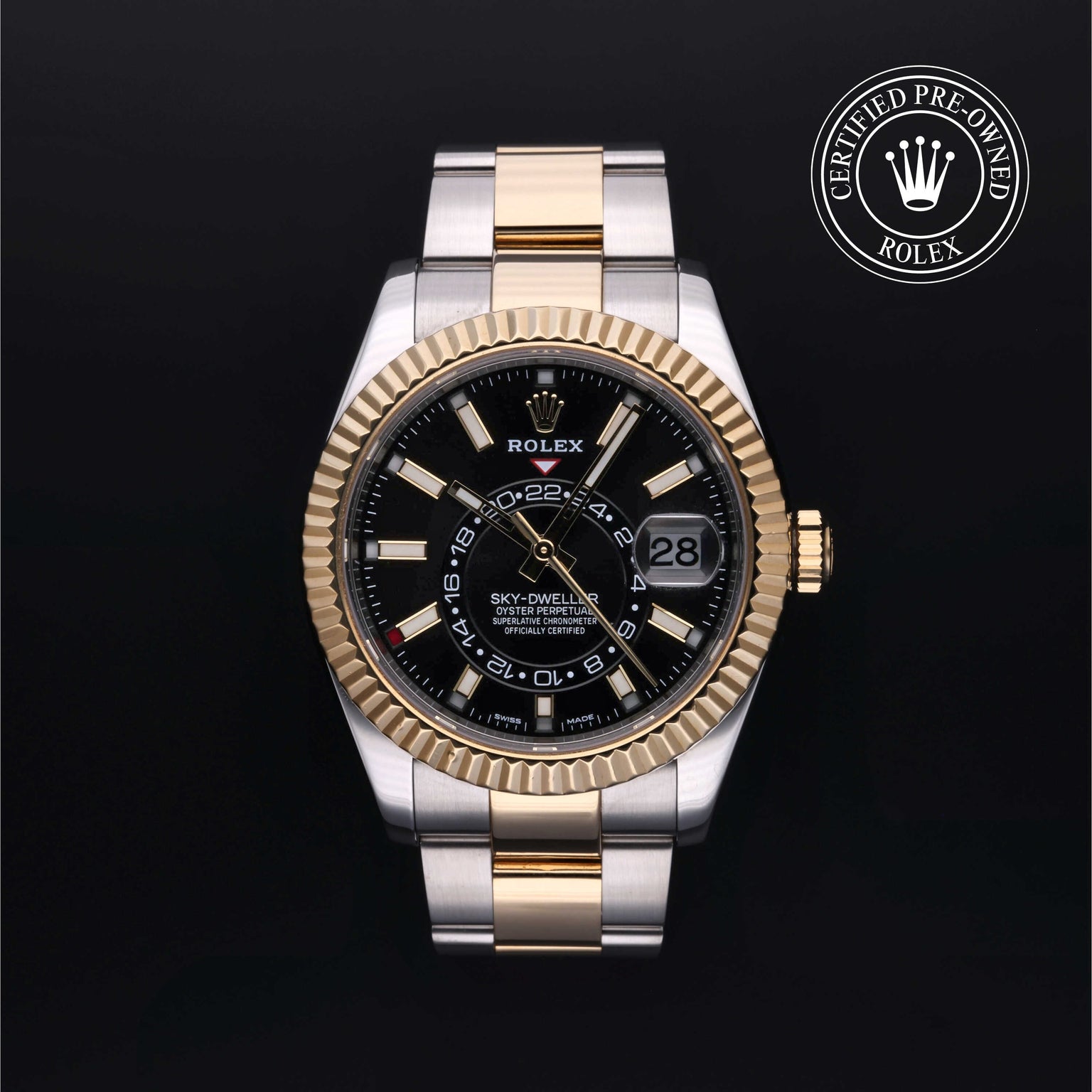 Rolex Certified Pre-owned Sky-Dweller M326933-0002 front on black background