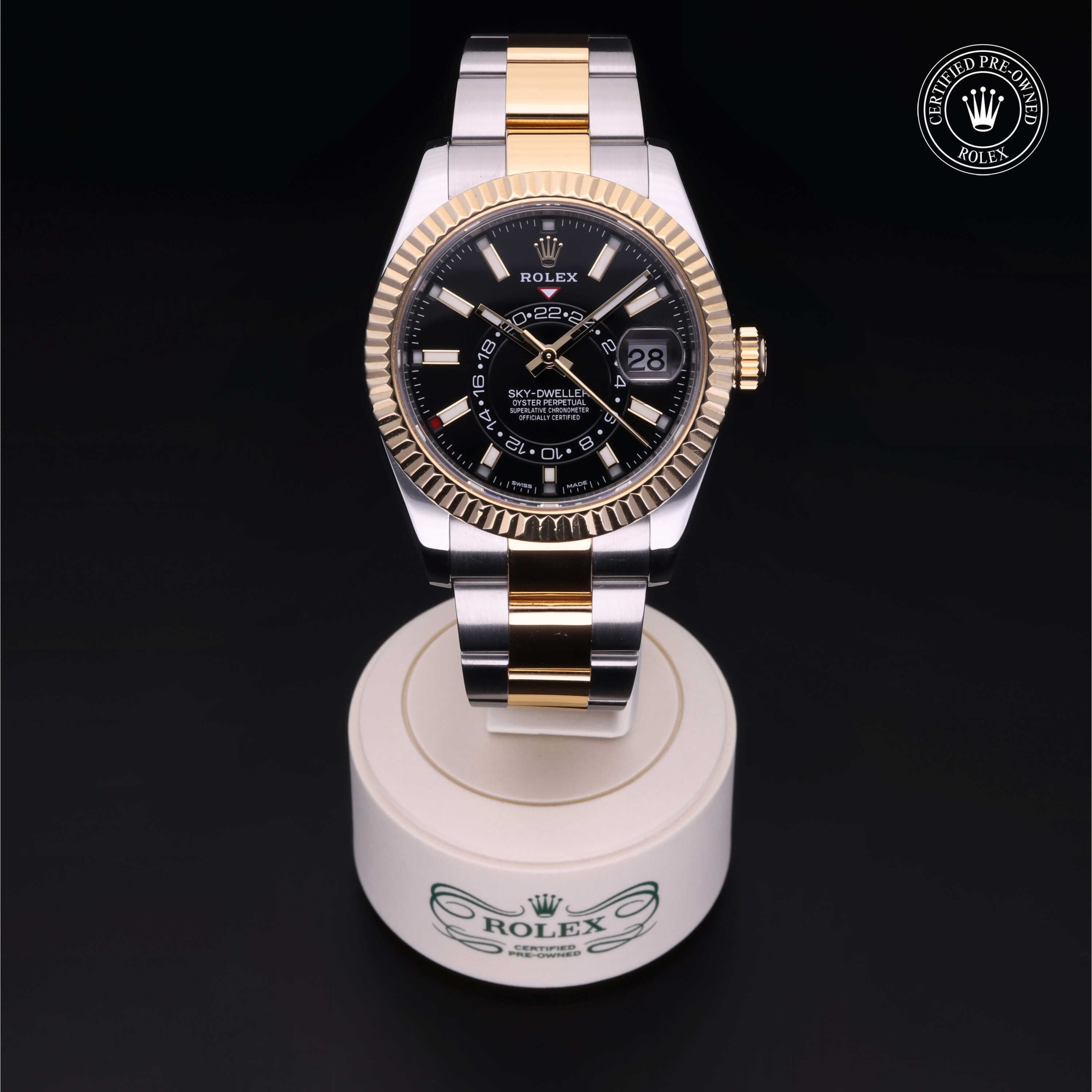 Rolex Certified Pre-owned Sky-Dweller M326933-0002 front on black background
