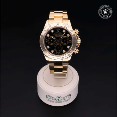Rolex Certified Pre-owned Daytona M116528-0024 front on black background