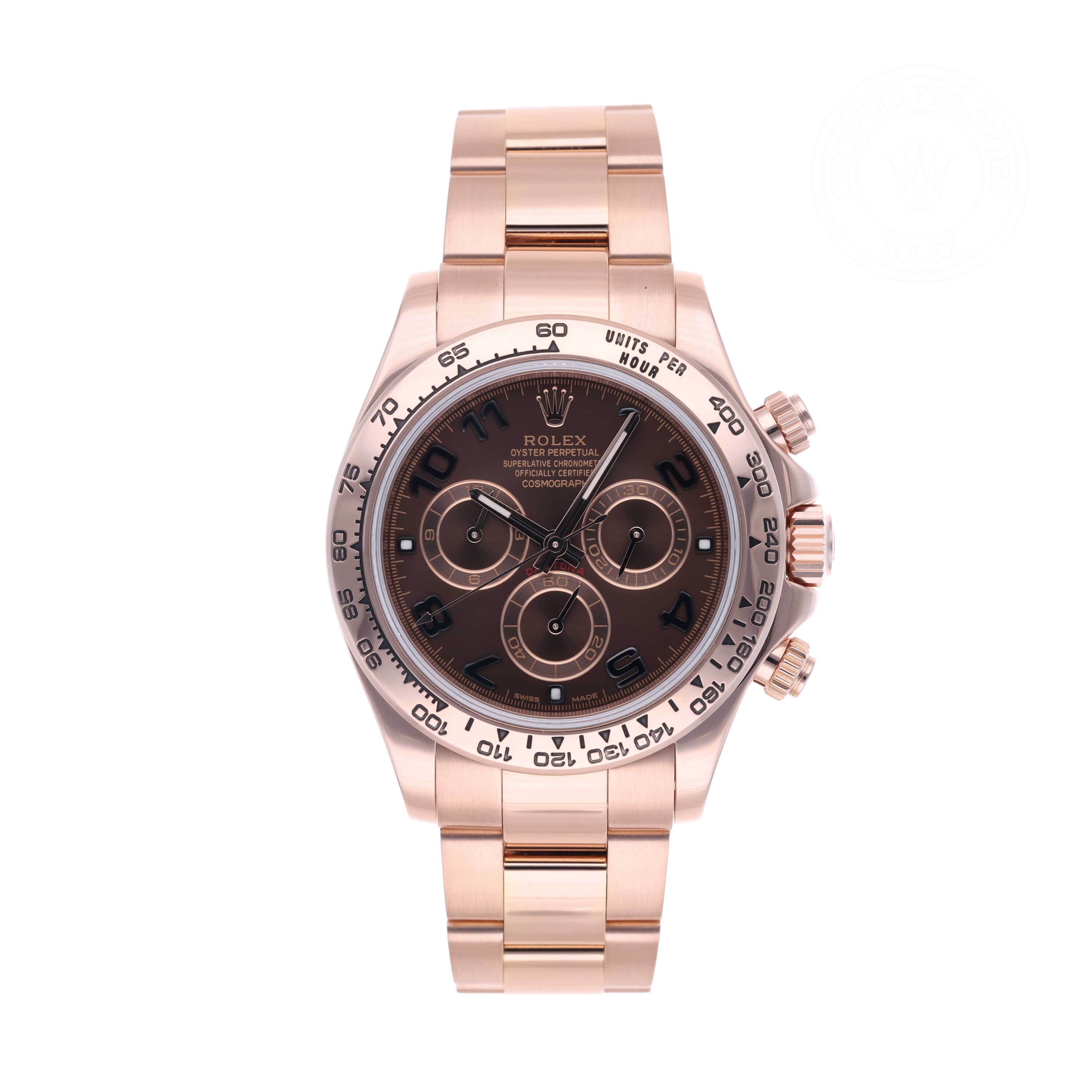 Rolex Certified Pre-owned Daytona M116505-0006 front on white background