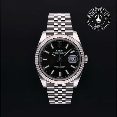 Rolex Certified Pre-owned Datejust M126334-0018 front on black background