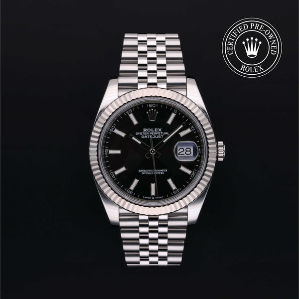 Rolex Certified Pre-owned Datejust M126334-0018 front on black background