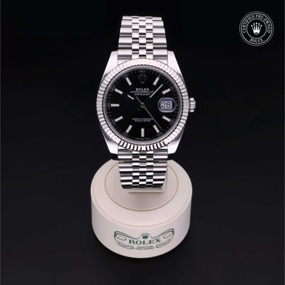 Rolex Certified Pre-owned Datejust M126334-0018 front on black background