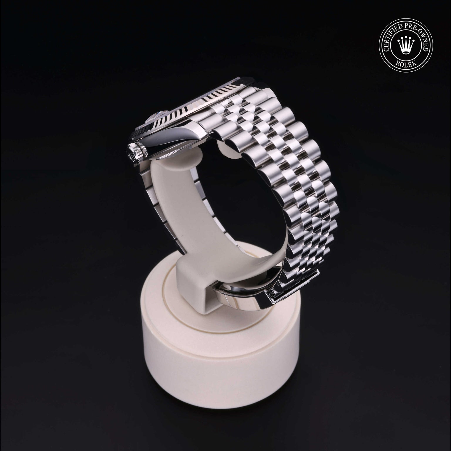 Rolex Certified Pre-owned Datejust M126334-0018 front on black background