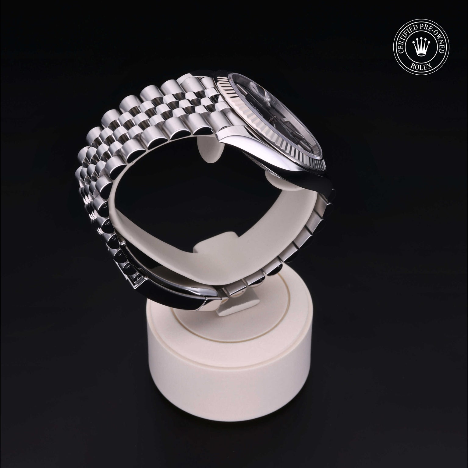 Rolex Certified Pre-owned Datejust M126334-0018 front on black background