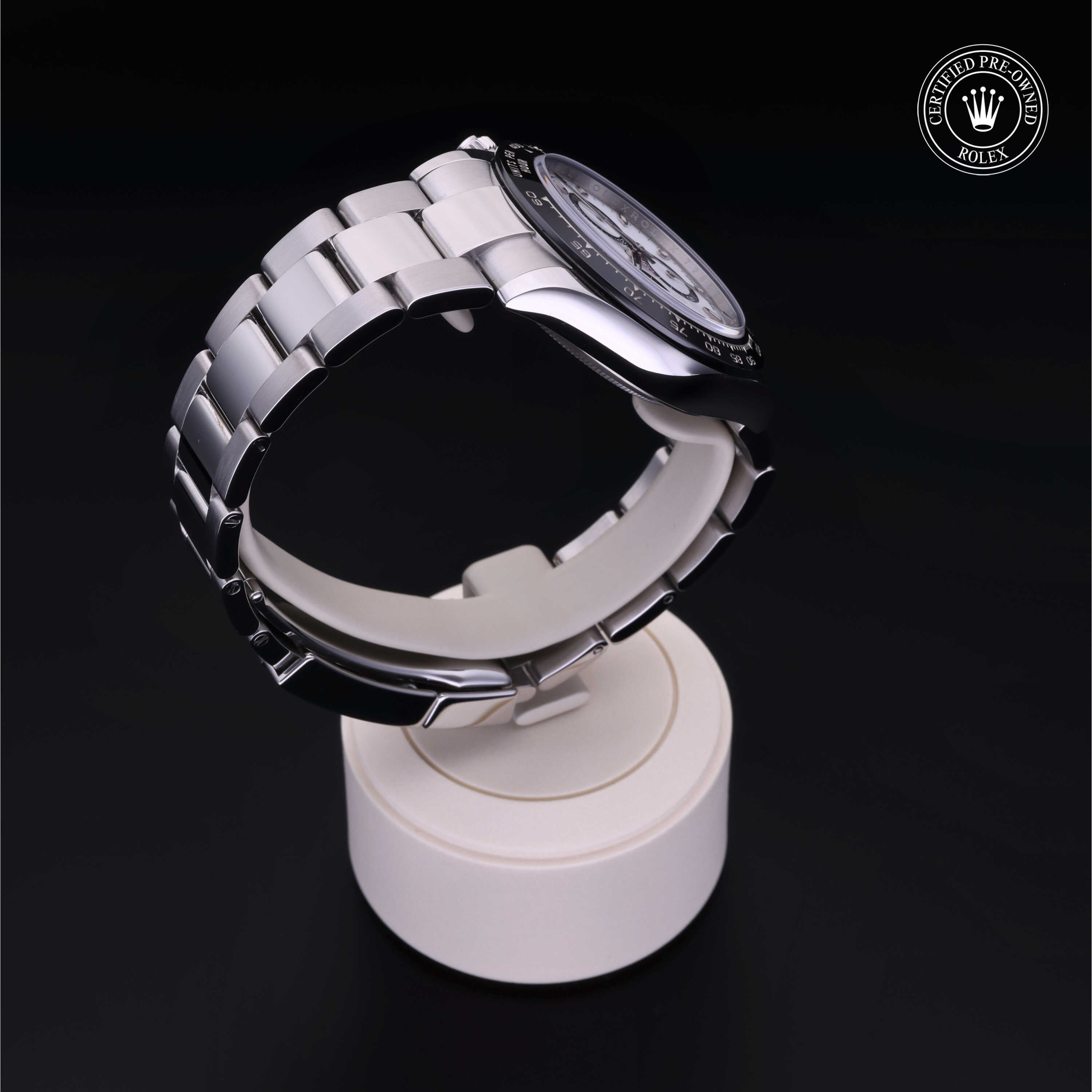 Rolex Certified Pre-owned Daytona M116500LN-0001 front on black background
