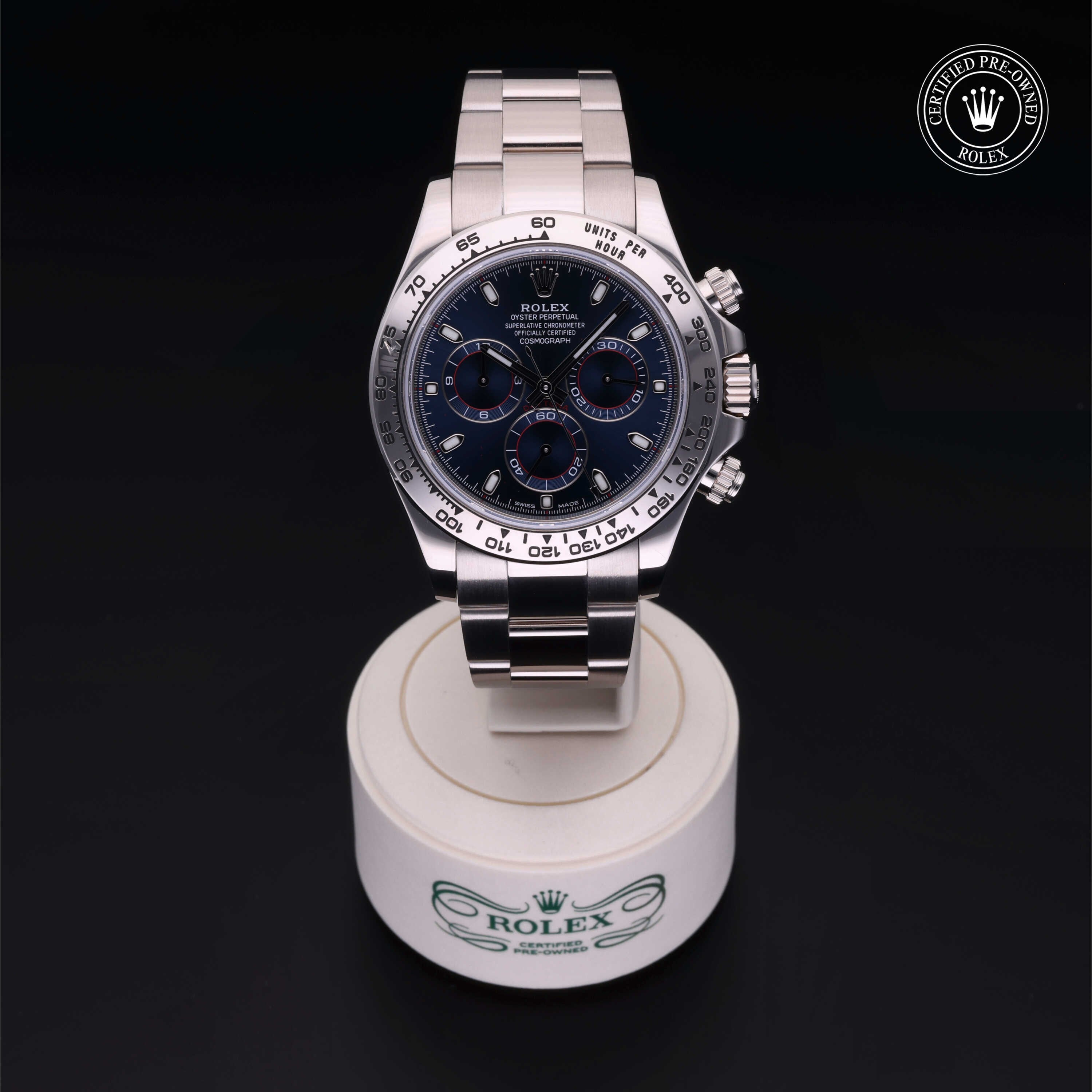 Rolex Certified Pre-owned Daytona M116509-0071 front on black background