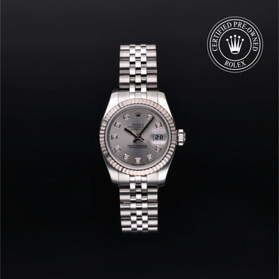 Rolex Certified Pre-owned Lady Datejust M179174-0030 front on black background