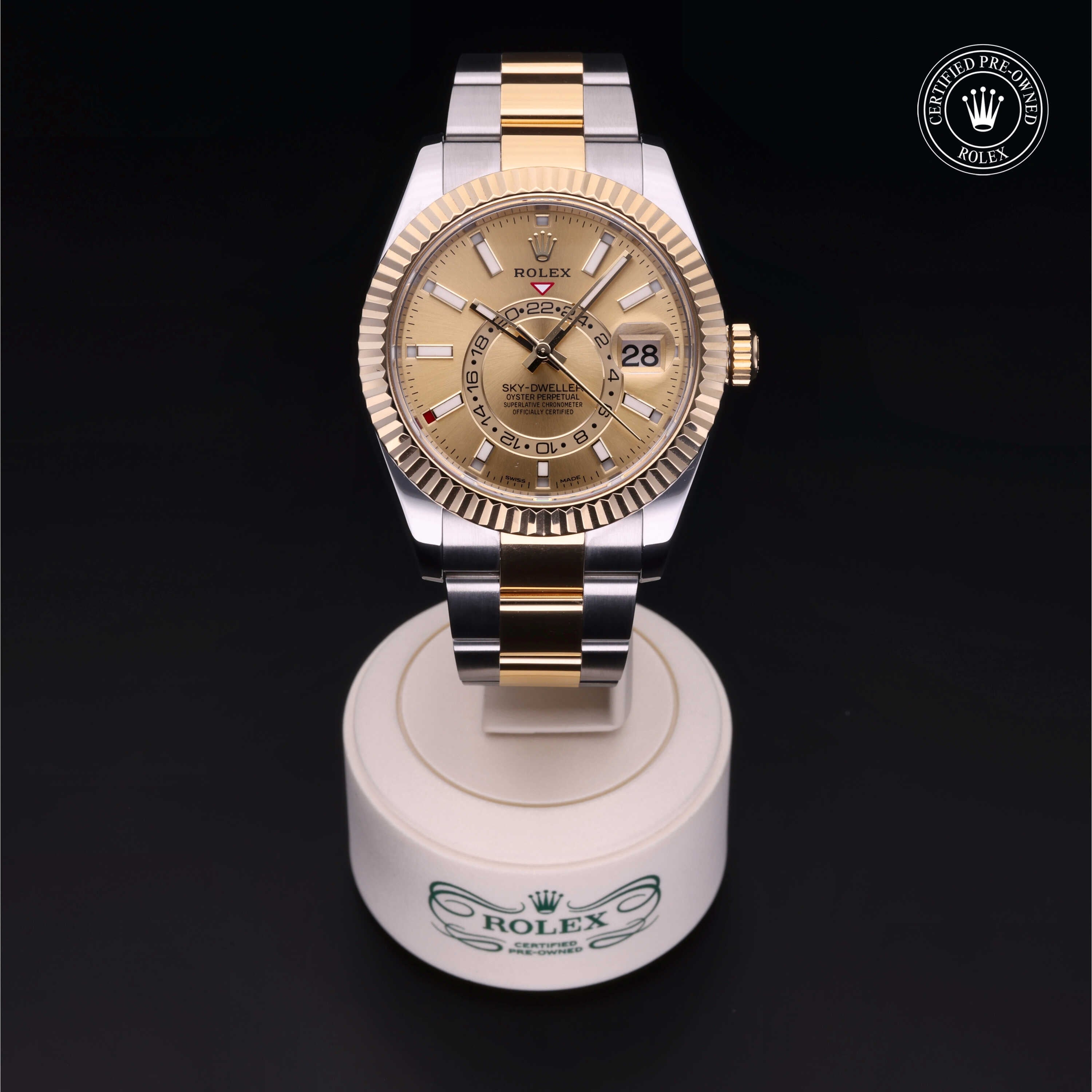 Rolex Certified Pre-owned Sky-Dweller M326933-0001 front on black background