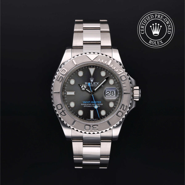 Rolex Certified Pre-owned Yacht-Master M116622-0003 front on black background