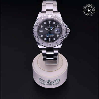 Rolex Certified Pre-owned Yacht-Master M116622-0003 front on black background