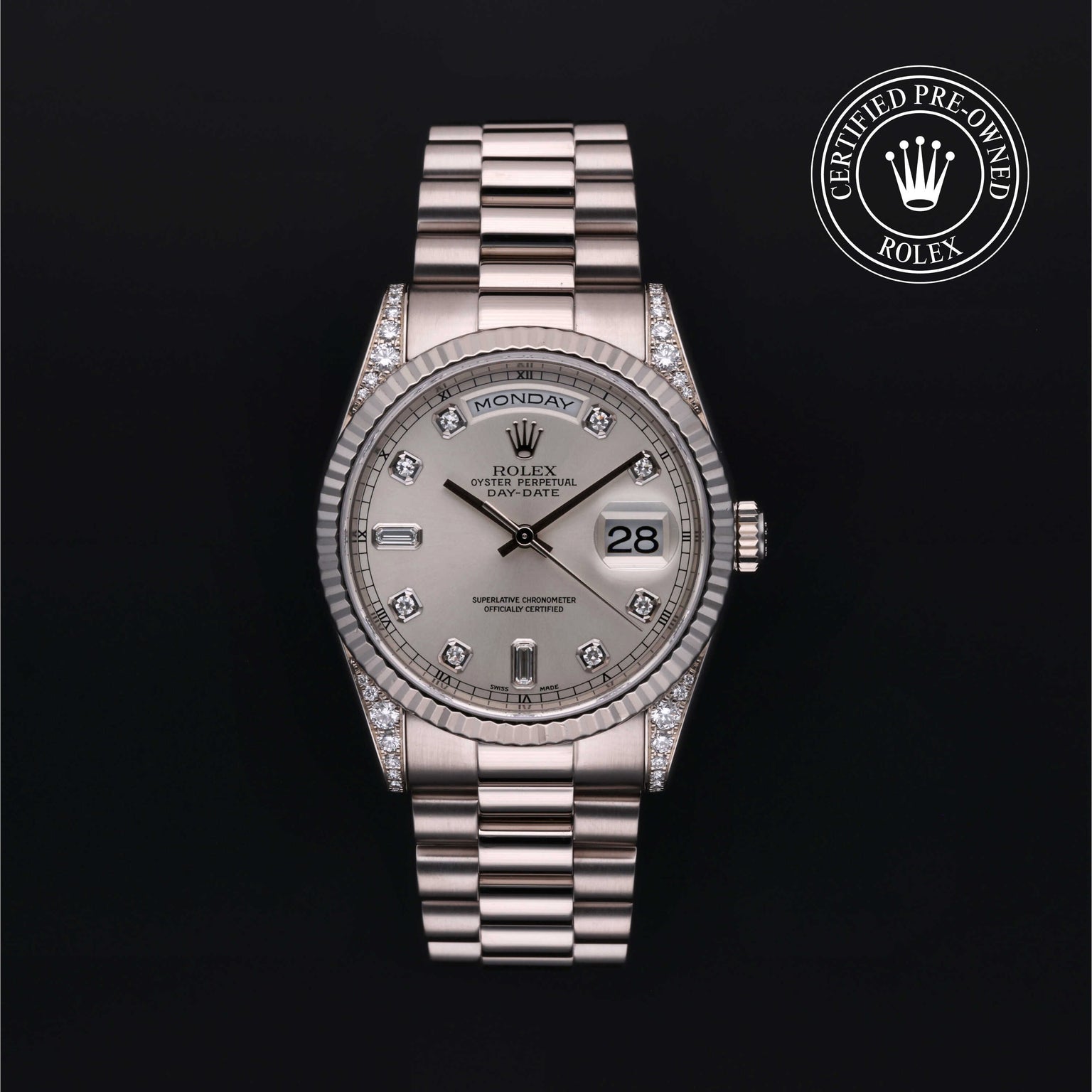 Rolex Certified Pre-owned Day-date M118339-0020 front on black background