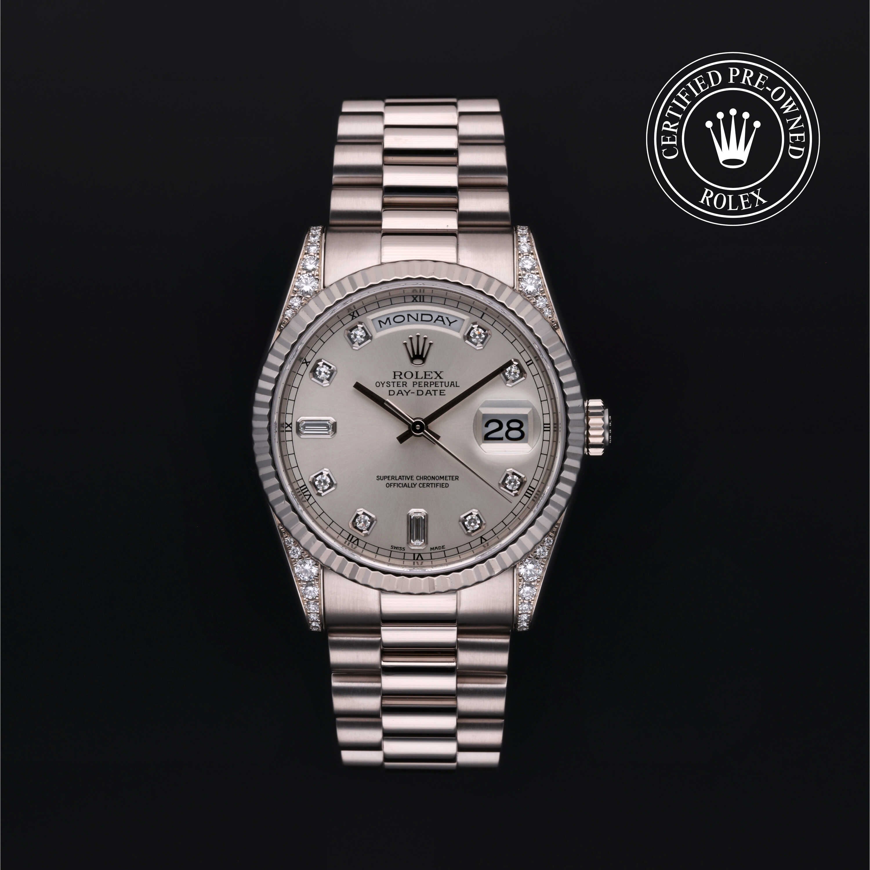Rolex Certified Pre-owned Day-date M118339-0020 front on black background