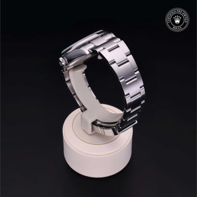 Rolex Certified Pre-owned Explorer M124270-0001 front on black background