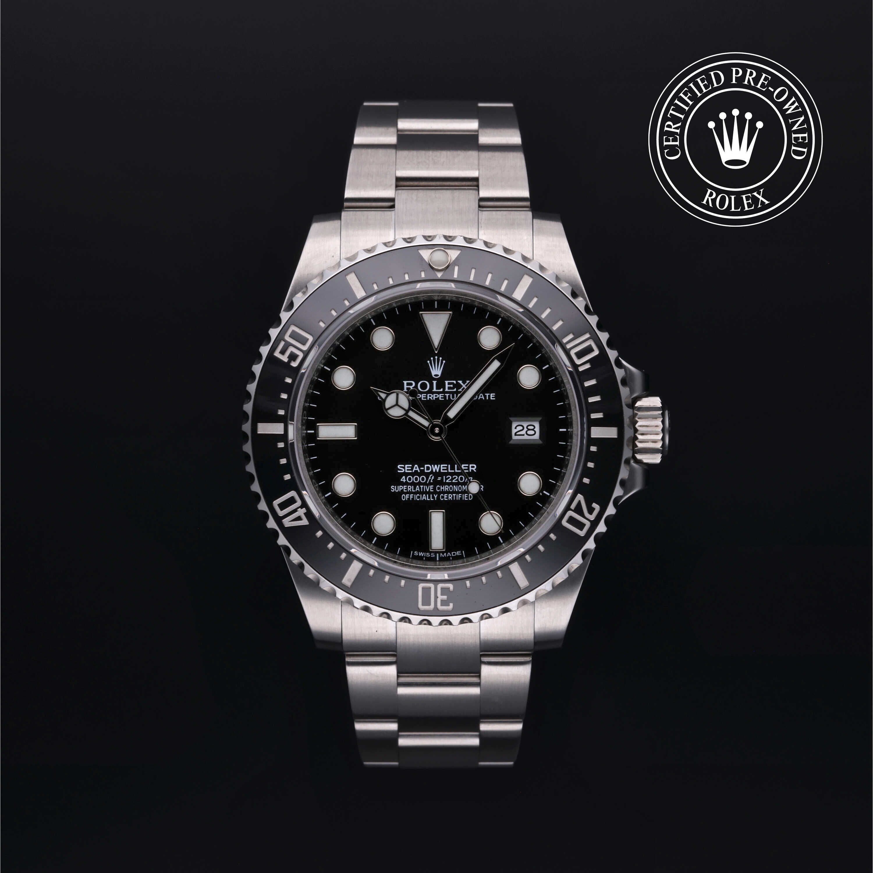 Rolex Certified Pre-owned Sea-Dweller M116600-0003 front on black background