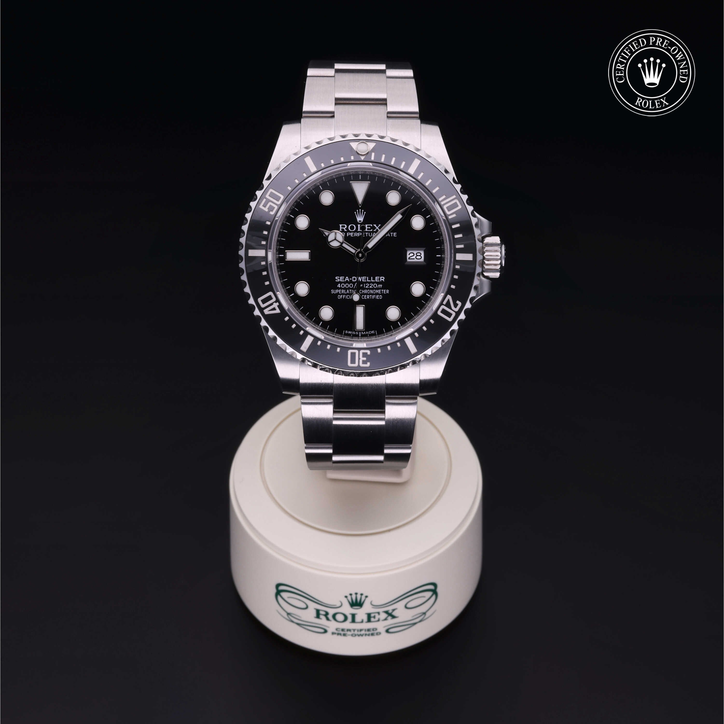 Rolex Certified Pre-owned Sea-Dweller M116600-0003 front on black background