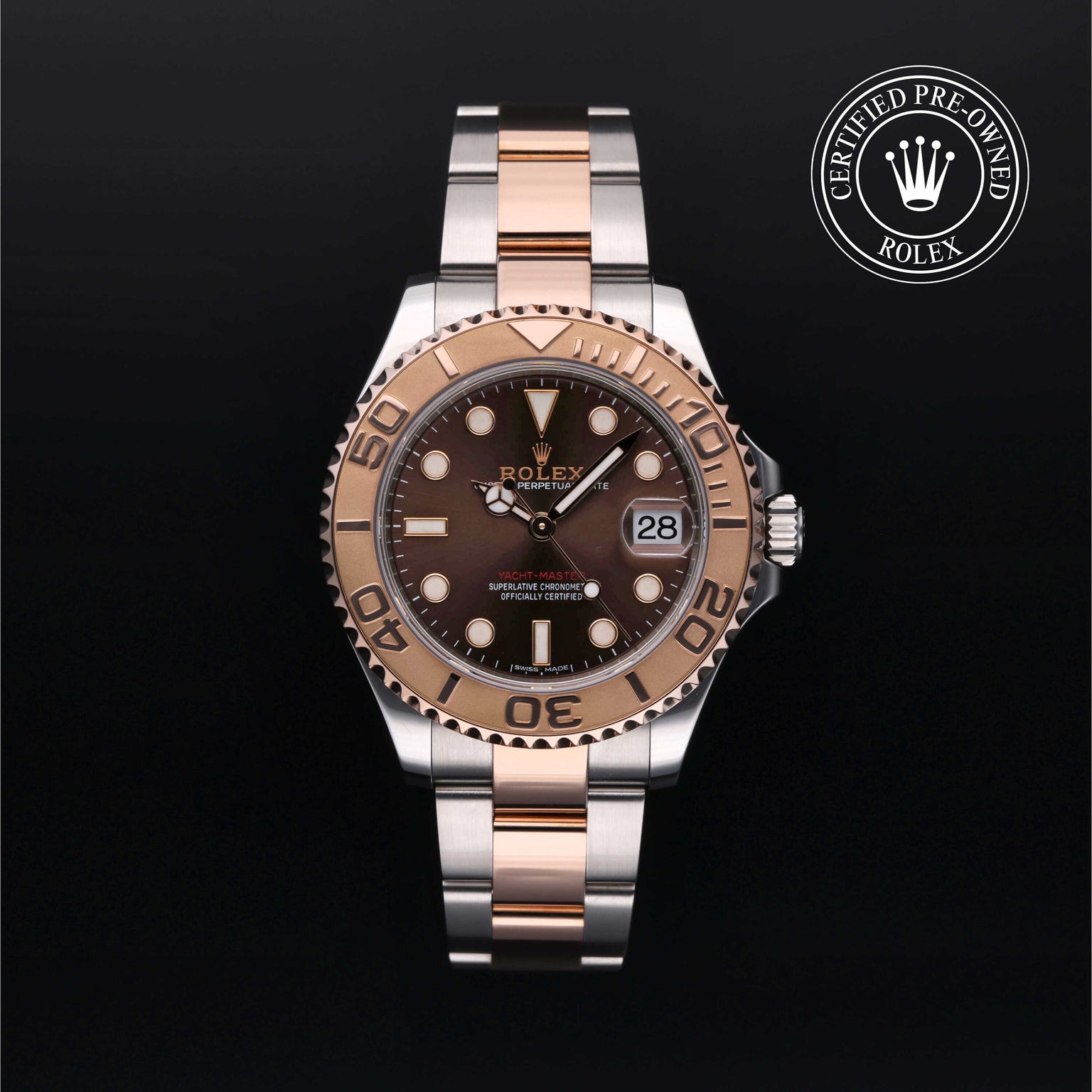 Rolex Certified Pre-owned Yacht-Master M268621-0003 front on black background