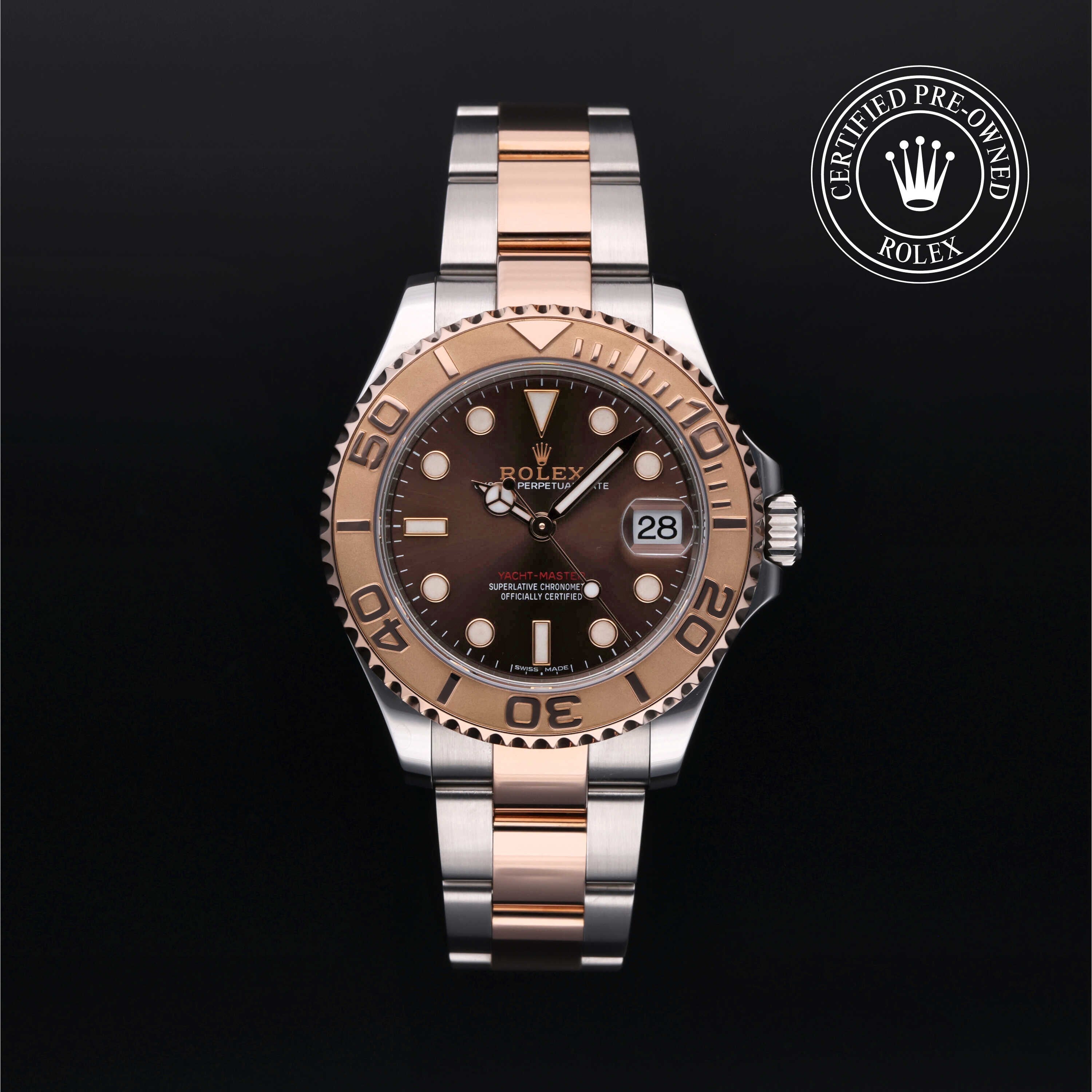 Rolex Certified Pre-owned Yacht-Master M268621-0003 front on black background