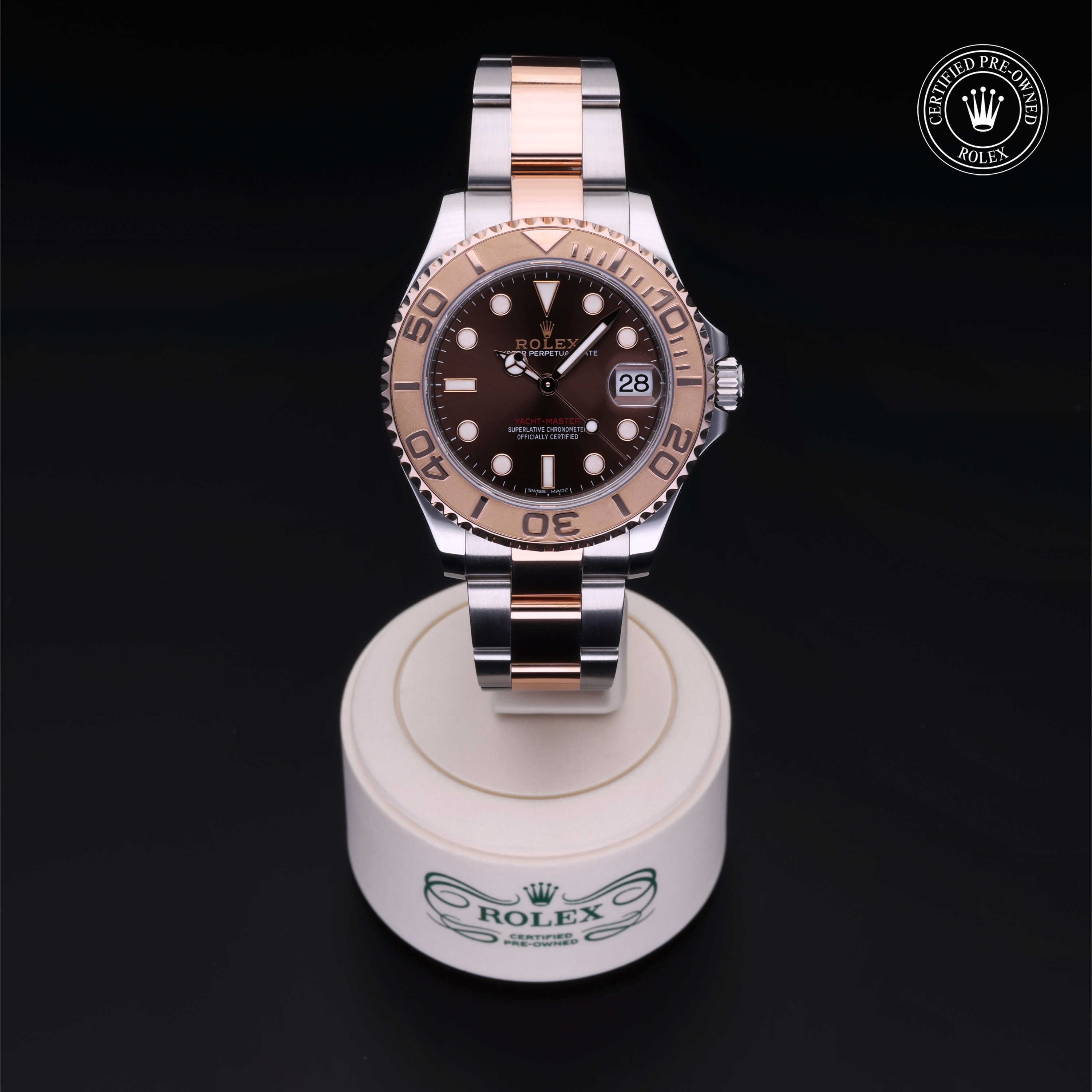 Rolex Certified Pre-owned Yacht-Master M268621-0003 front on black background