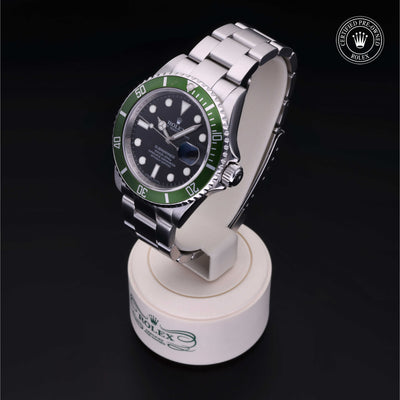 Rolex Certified Pre-owned Submariner Date M16610LV-0002 front on black background