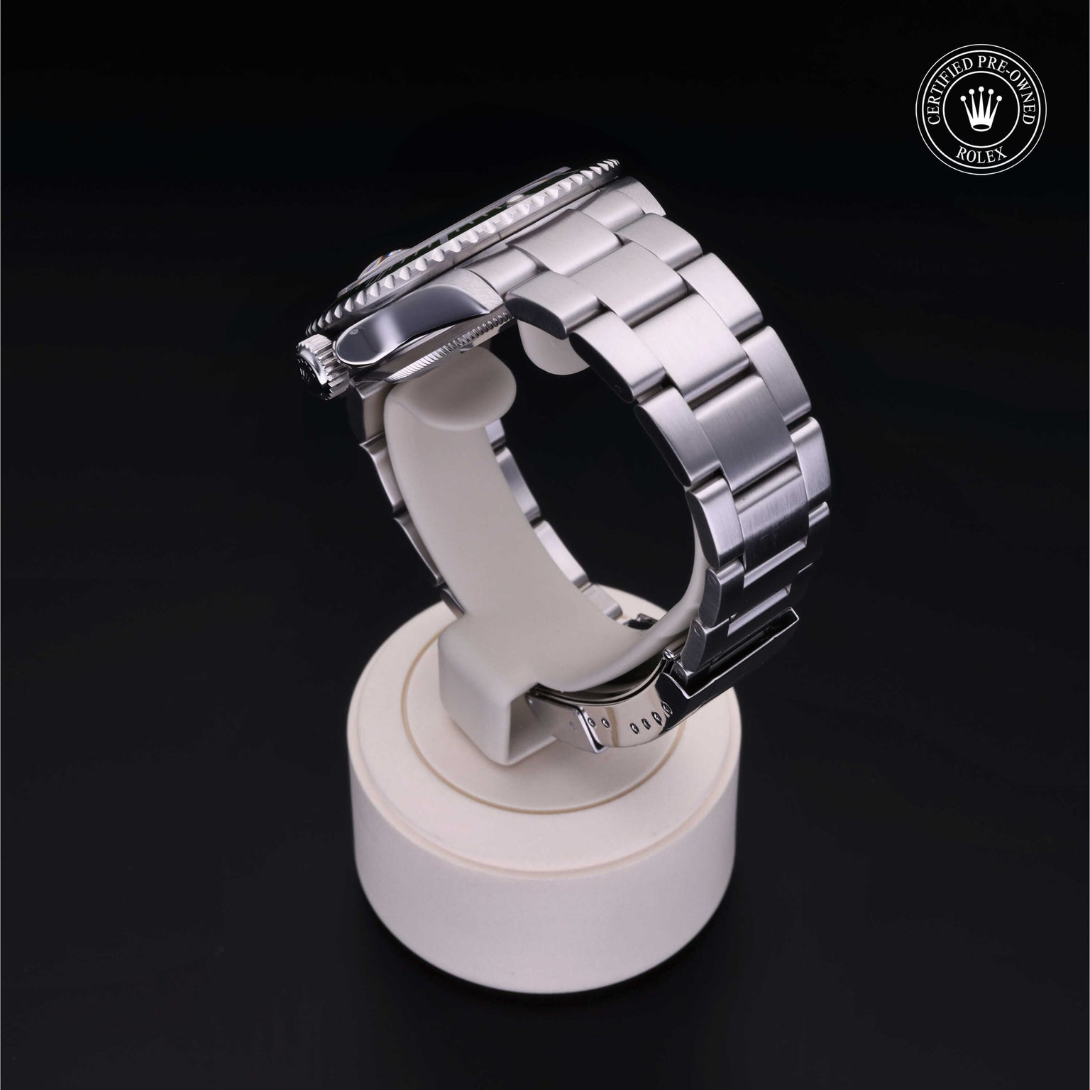 Rolex Certified Pre-owned Submariner Date M16610LV-0002 front on black background