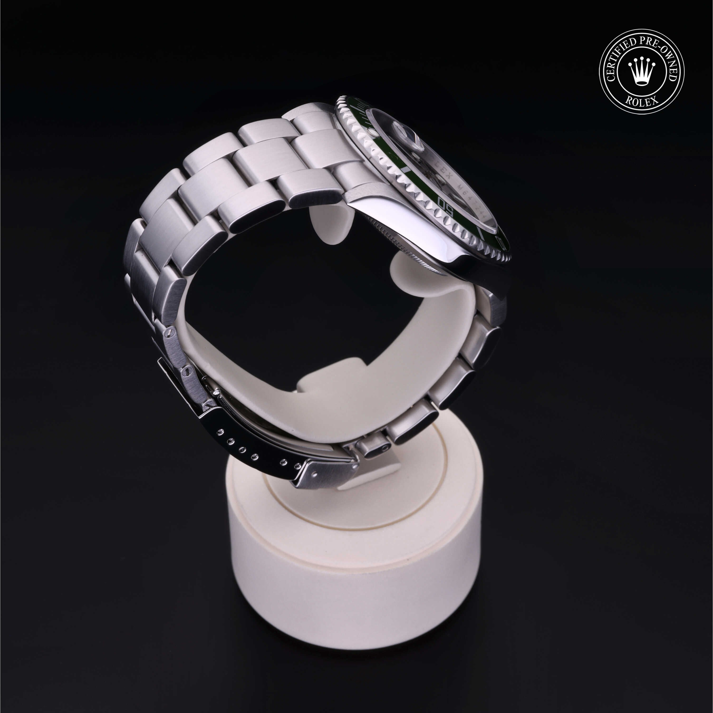 Rolex Certified Pre-owned Submariner Date M16610LV-0002 front on black background