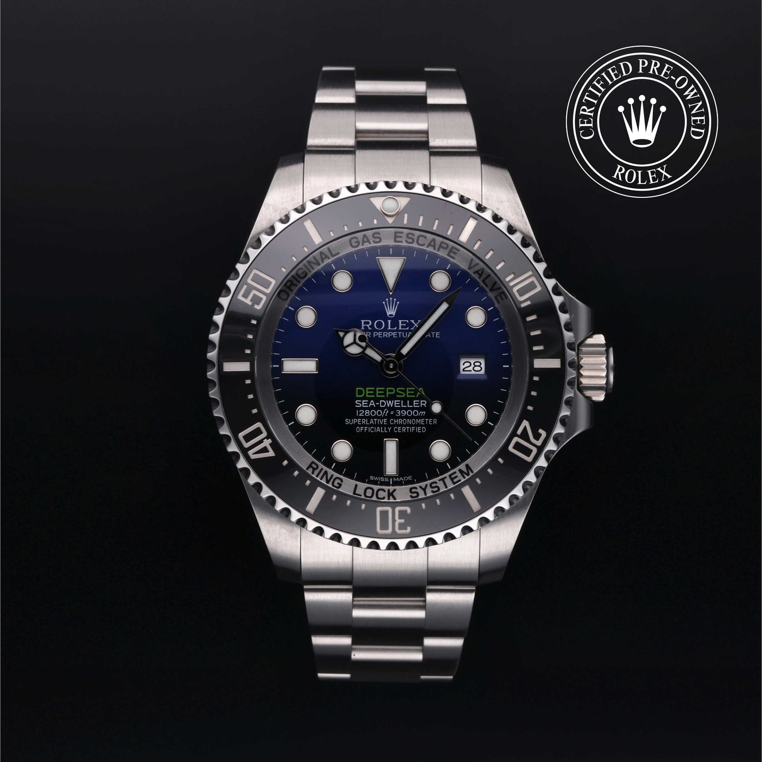 Rolex Certified Pre-owned Deep Sea M116660-0003 front on black background