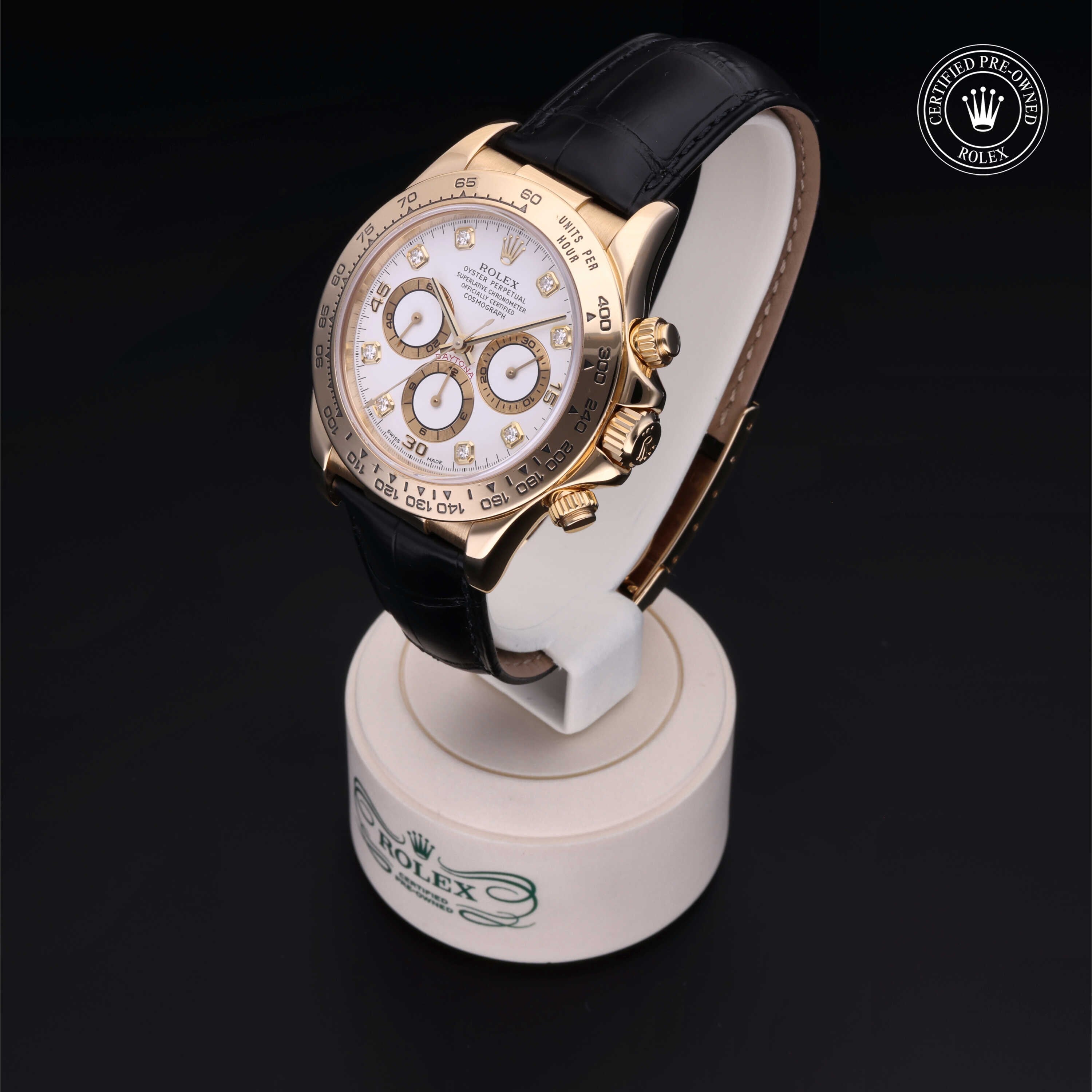Rolex Certified Pre-owned Daytona M16518-0009 front on black background