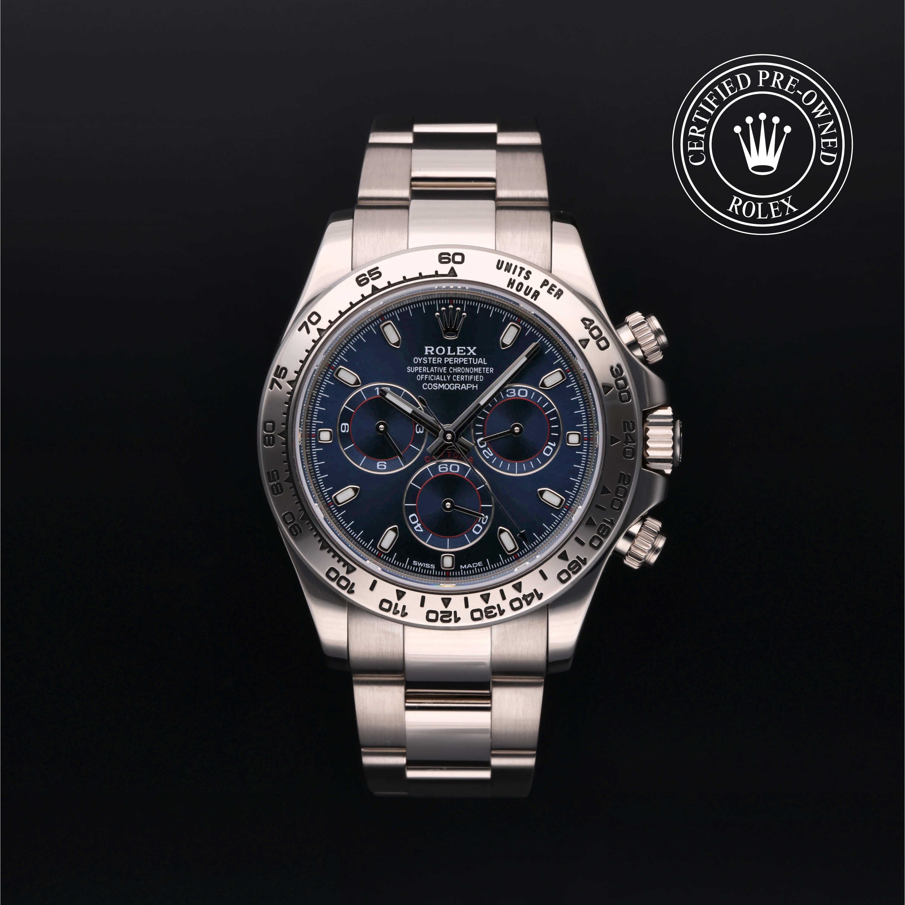 Rolex Certified Pre-owned Daytona M116509-0071 front on black background