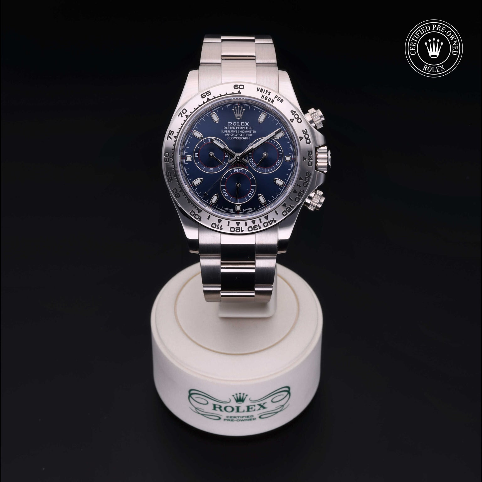 Rolex Certified Pre-owned Daytona M116509-0071 front on black background