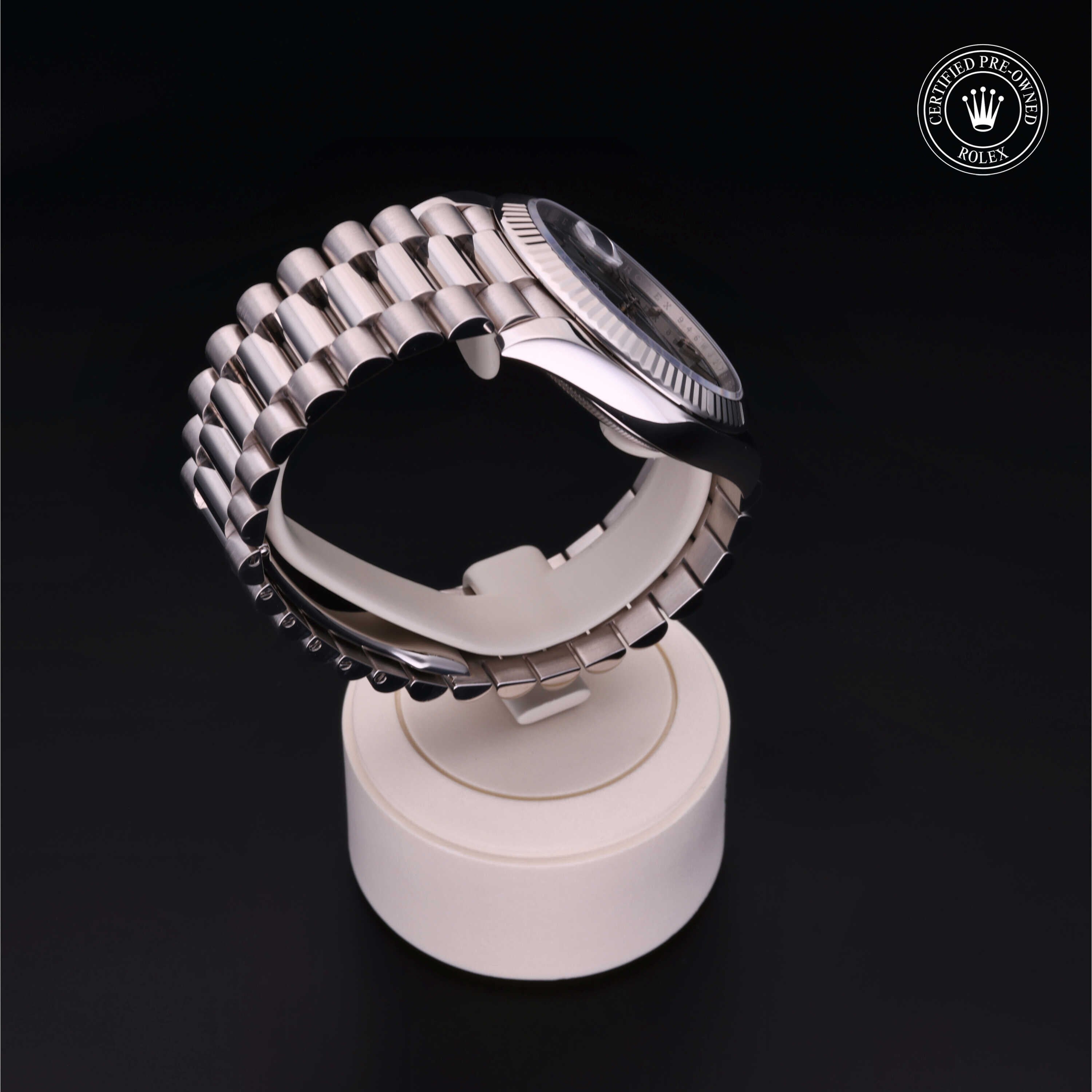 Rolex Certified Pre-owned Day-date M228239-0033 front on black background