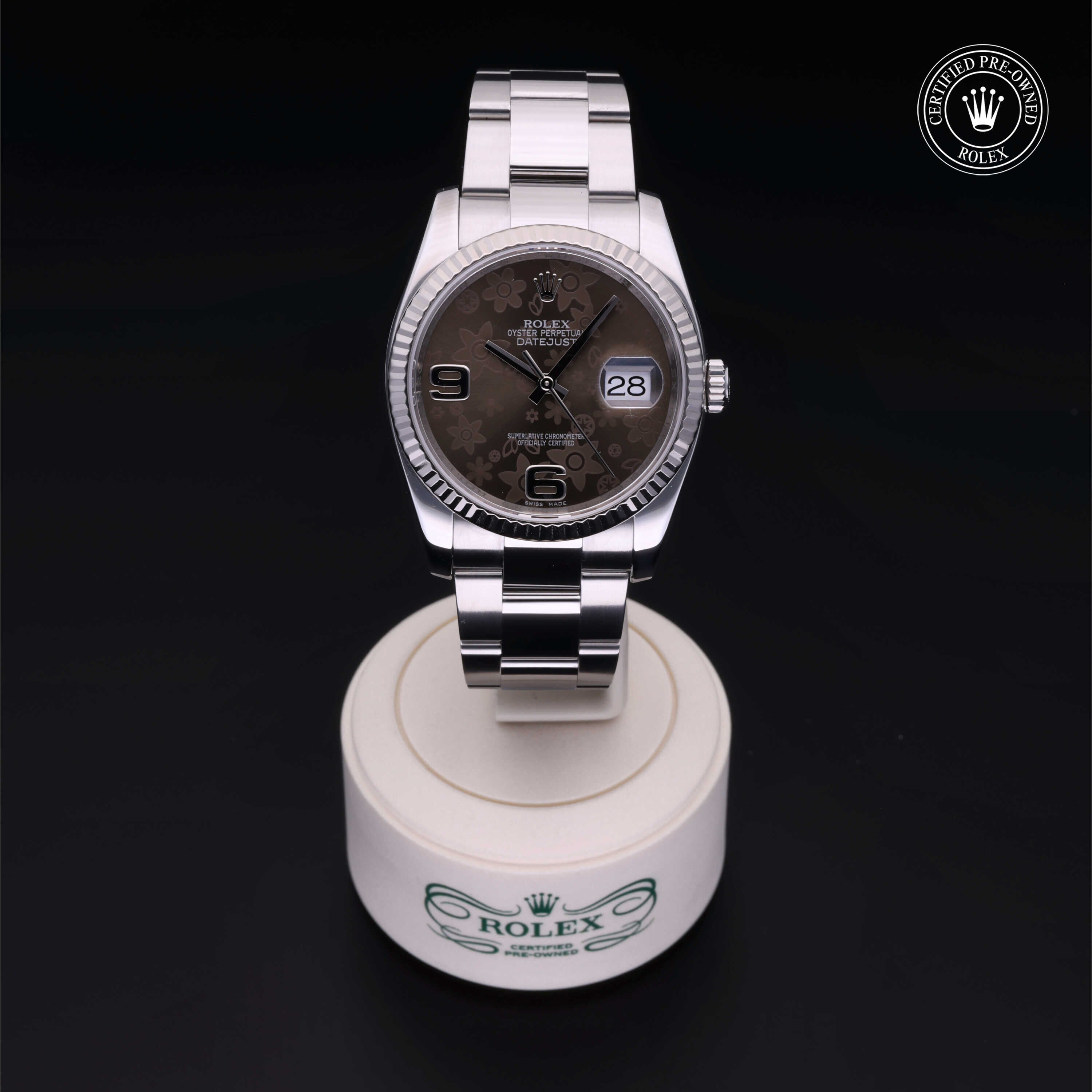 Rolex Certified Pre-owned Datejust M116234-0145 front on black background