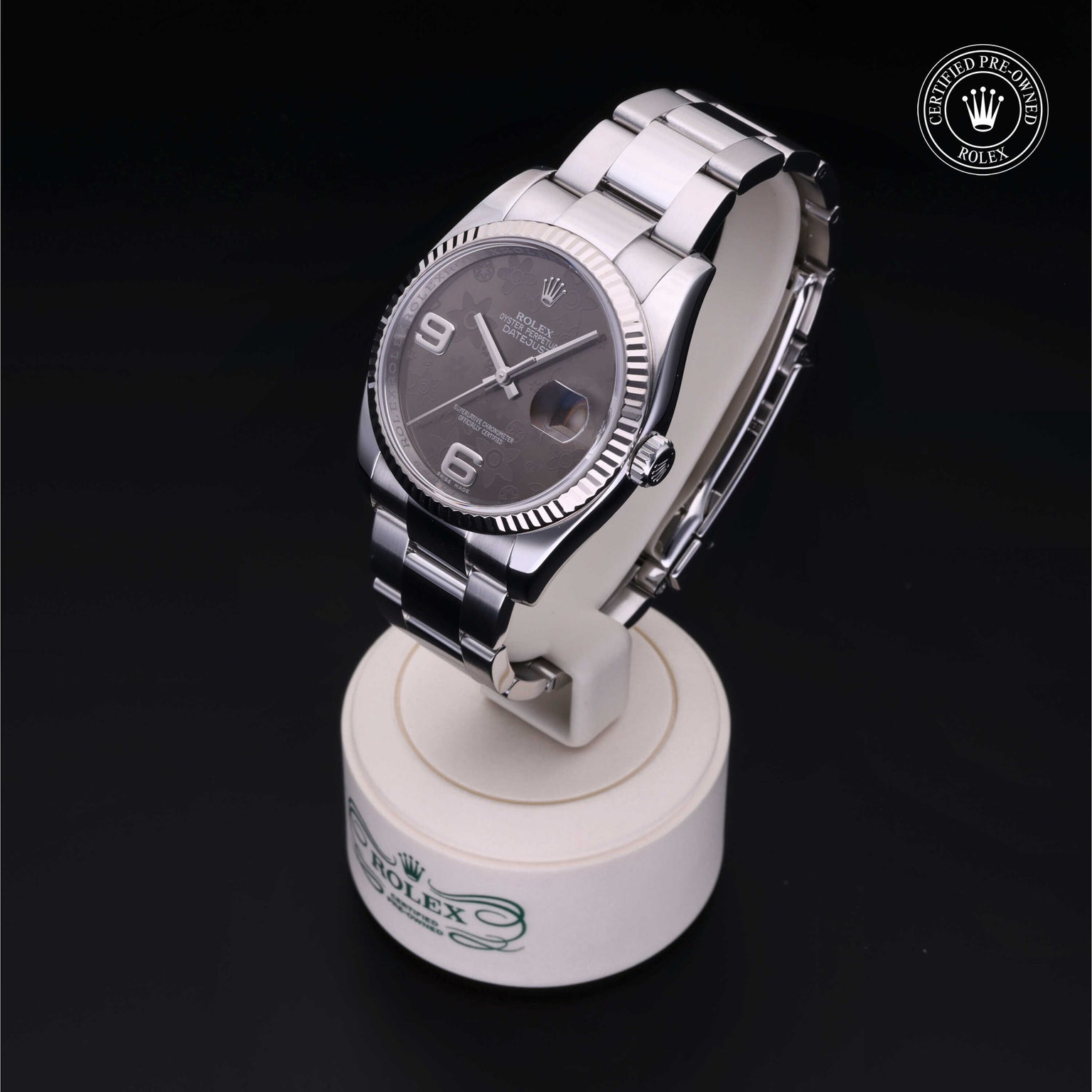 Rolex Certified Pre-owned Datejust M116234-0145 front on black background