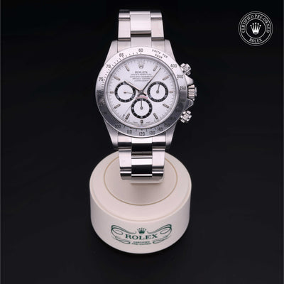 Rolex Certified Pre-owned Daytona M16520-0001 front on black background