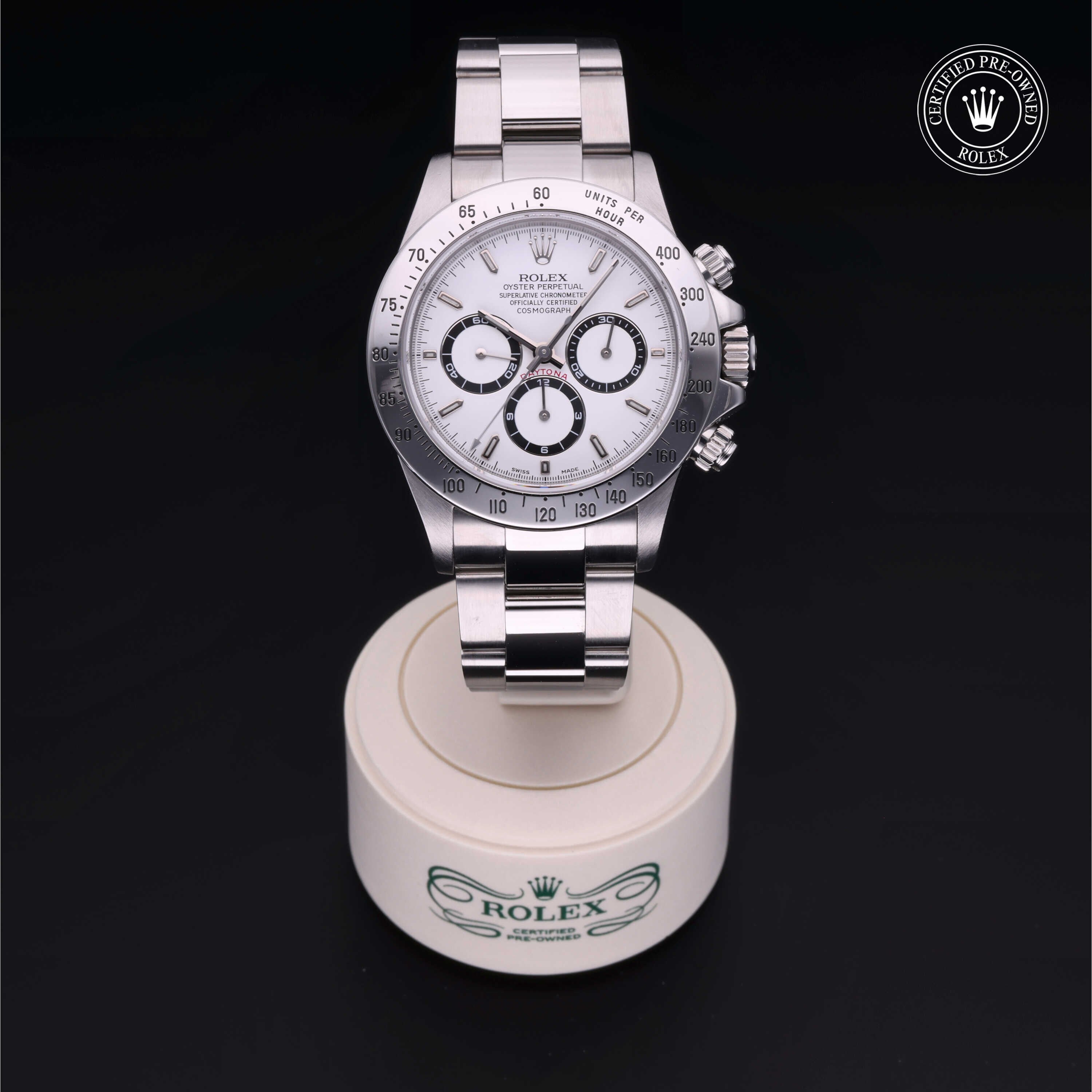 Rolex Certified Pre-owned Daytona M16520-0001 front on black background