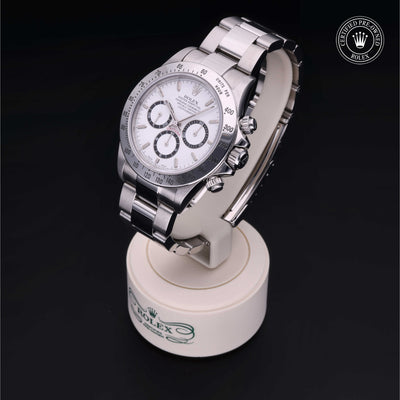Rolex Certified Pre-owned Daytona M16520-0001 front on black background