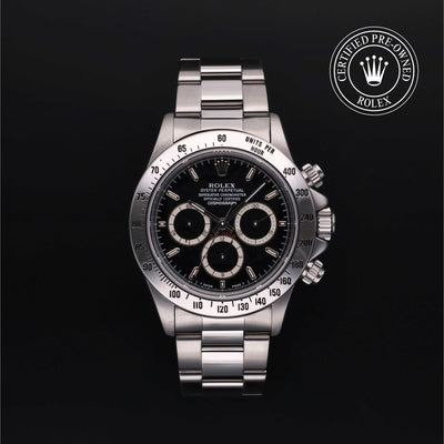Rolex Certified Pre-owned Daytona M16520-0002 front on black background