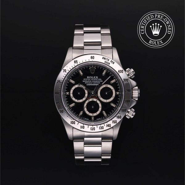 Rolex Certified Pre-owned Daytona M16520-0002 front on black background