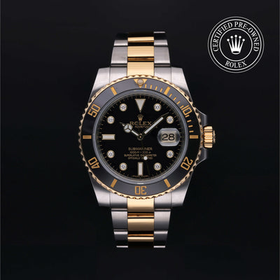 Rolex Certified Pre-owned Submariner Date M116613LN-0003 front on black background