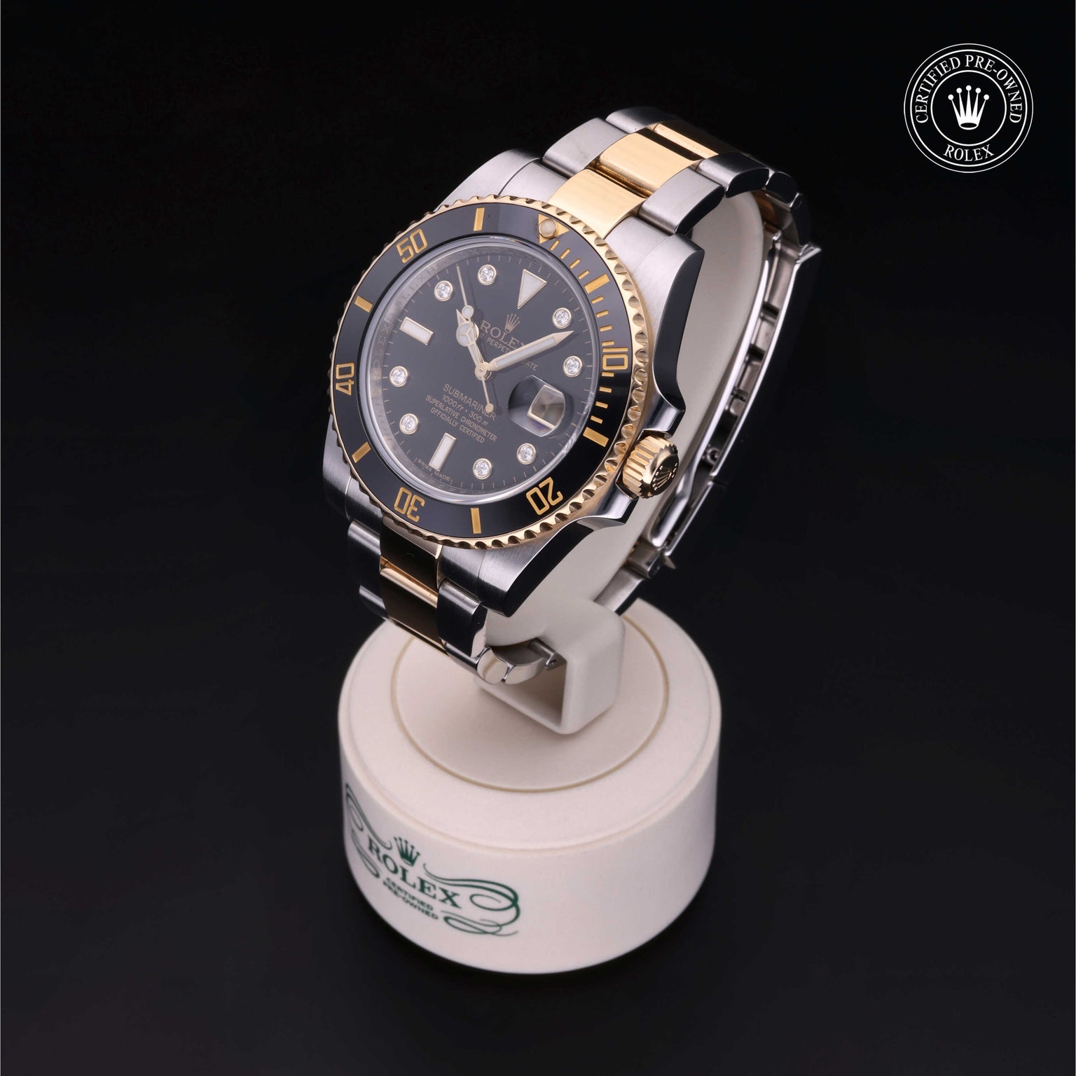 Rolex Certified Pre-owned Submariner Date M116613LN-0003 front on black background