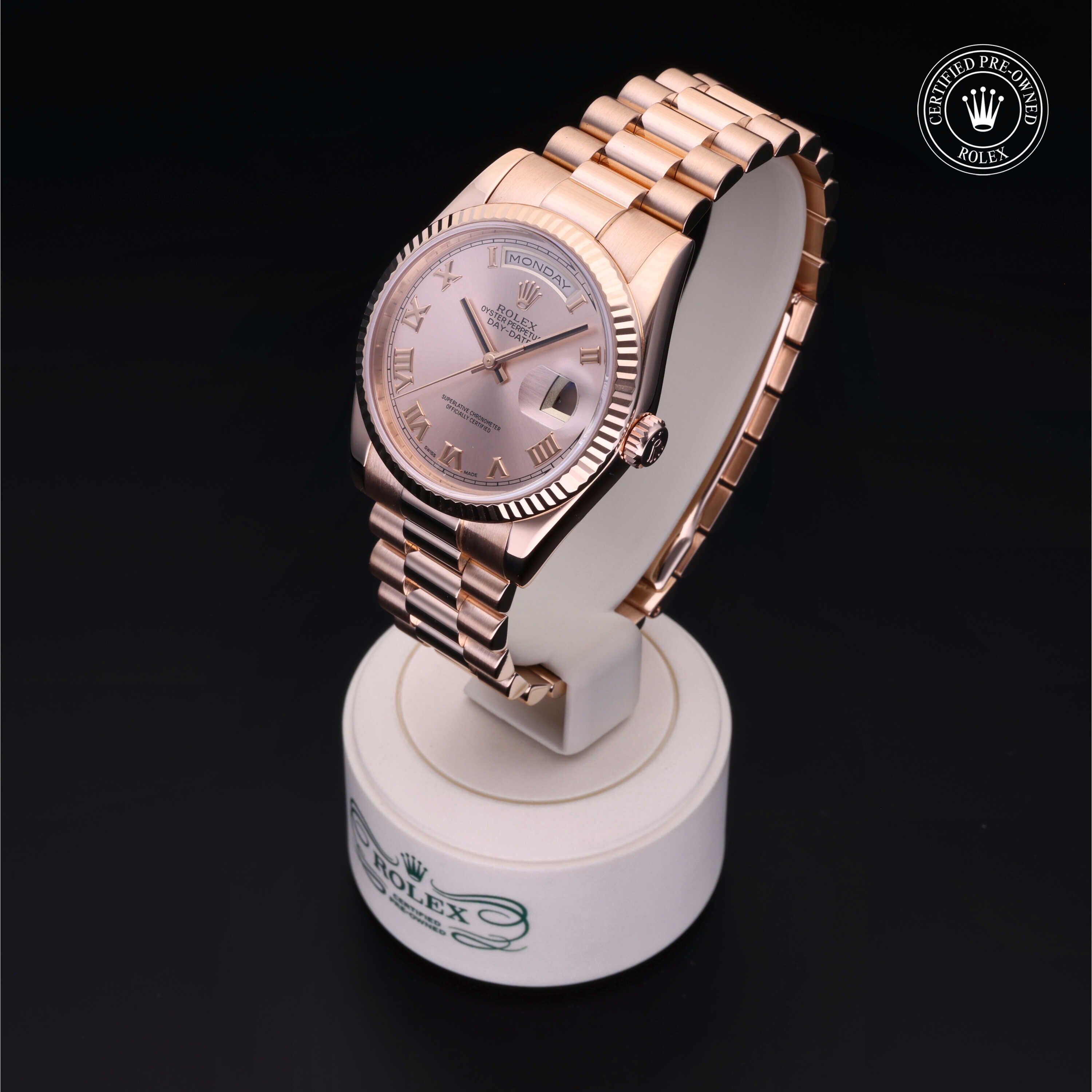 Rolex Certified Pre-owned Day-date M118235-0030 front on black background