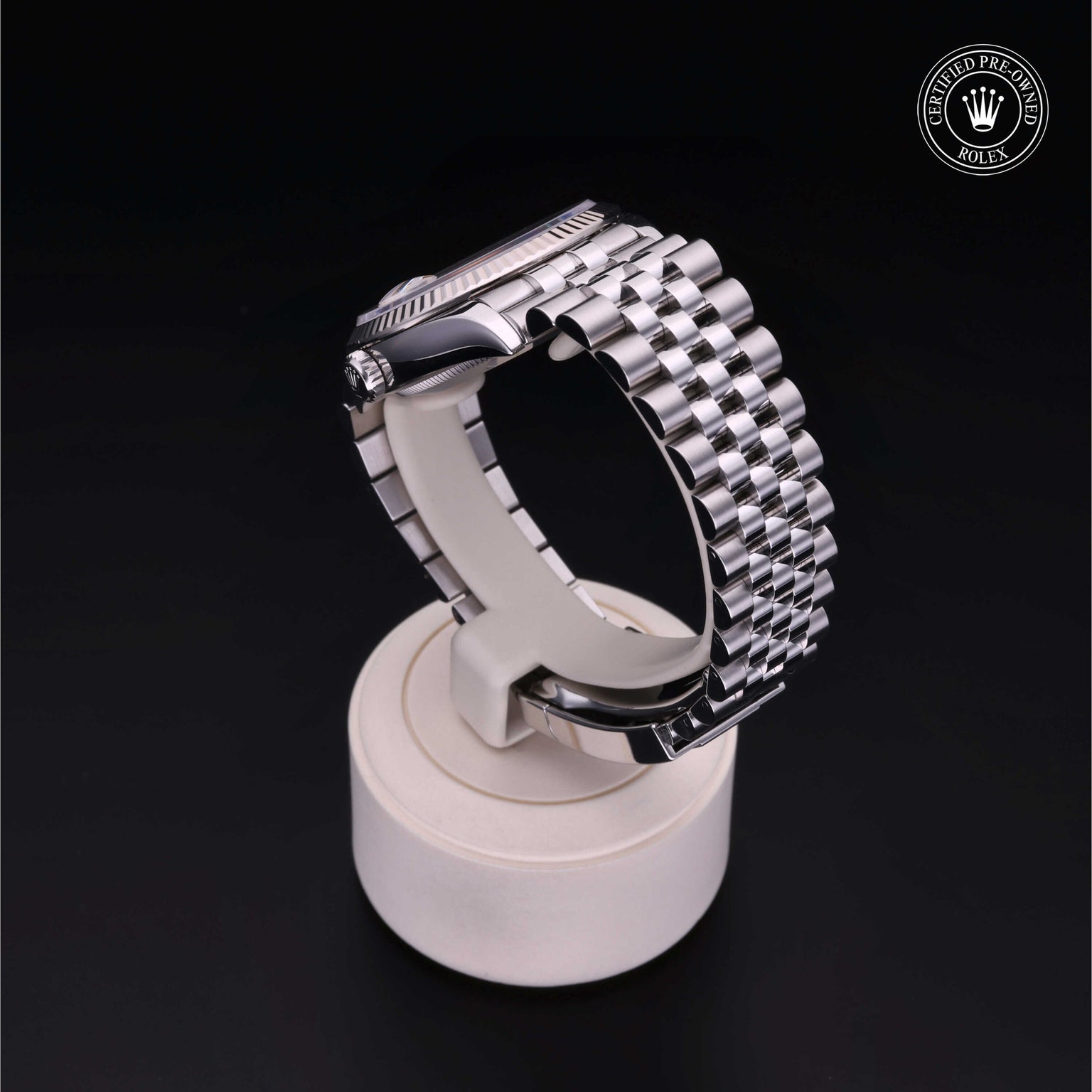 Rolex Certified Pre-owned Datejust M126234-0025 front on black background