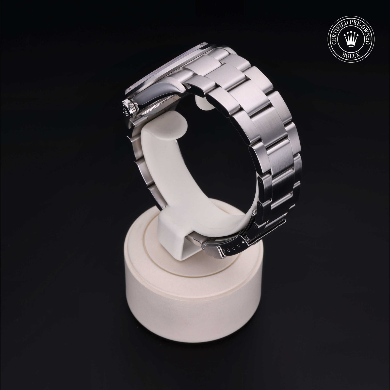 Rolex Certified Pre-owned Explorer M114270-0002 front on black background