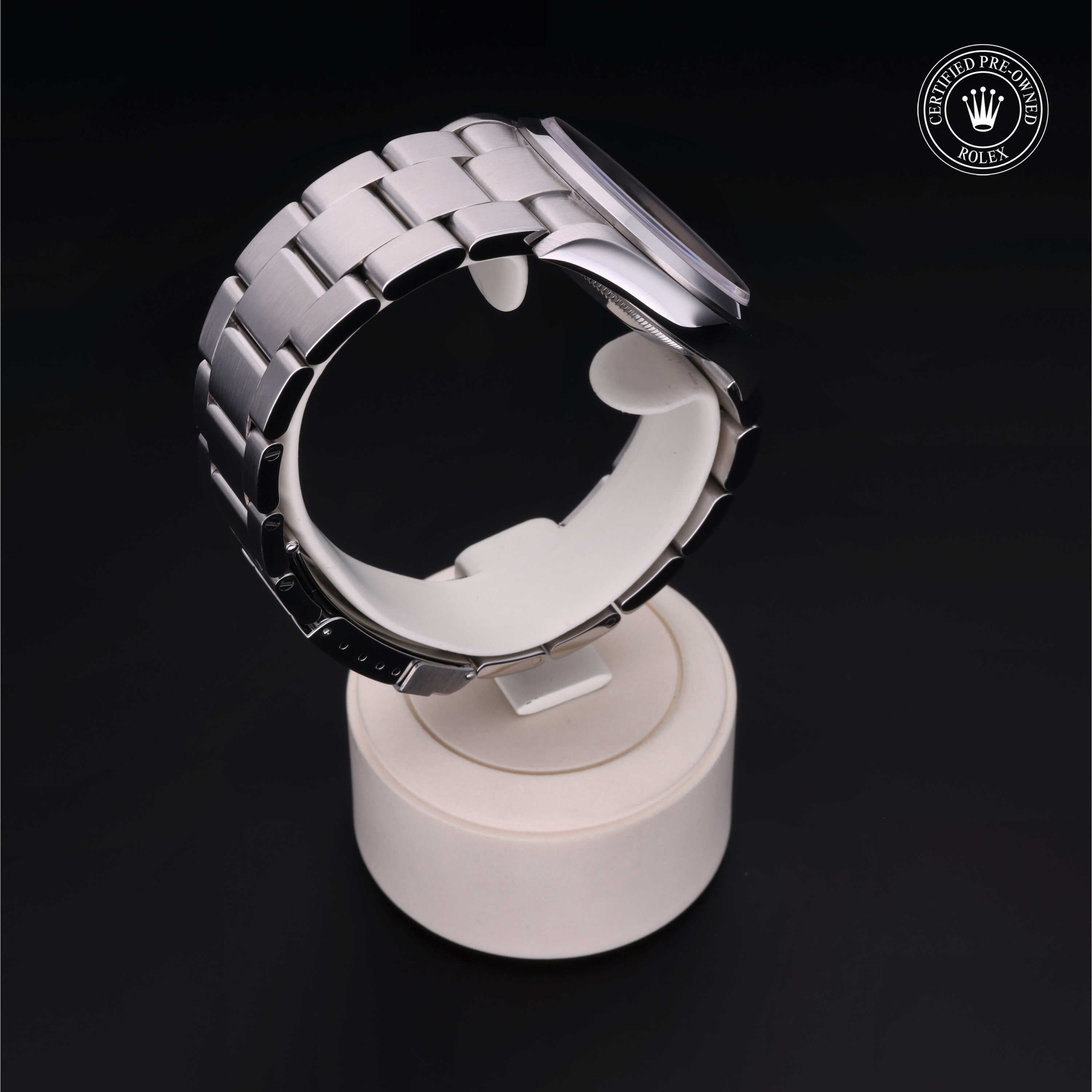 Rolex Certified Pre-owned Explorer M114270-0002 front on black background