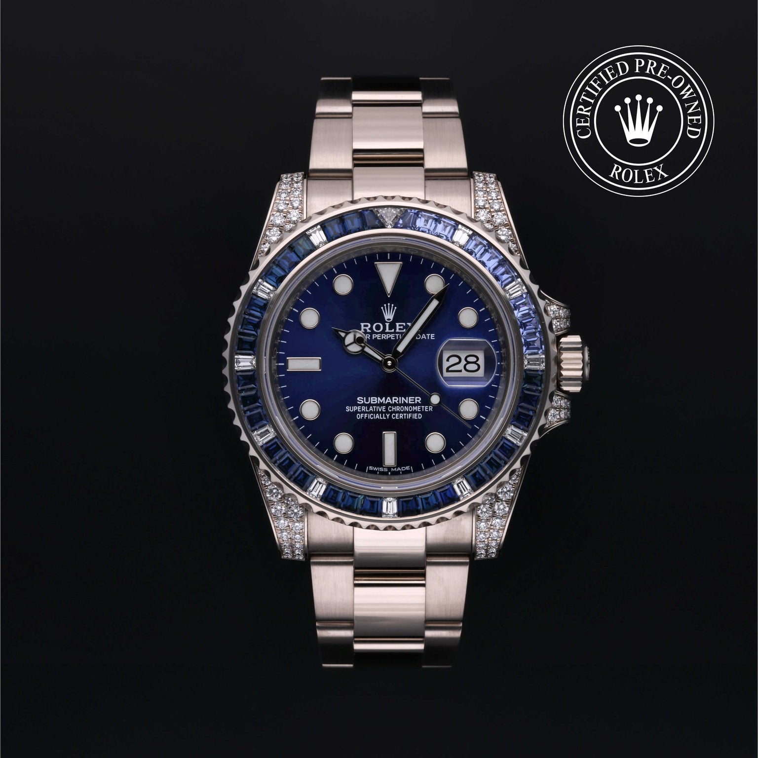 Rolex Certified Pre-owned Submariner Date M116659SABR-0001 front on black background