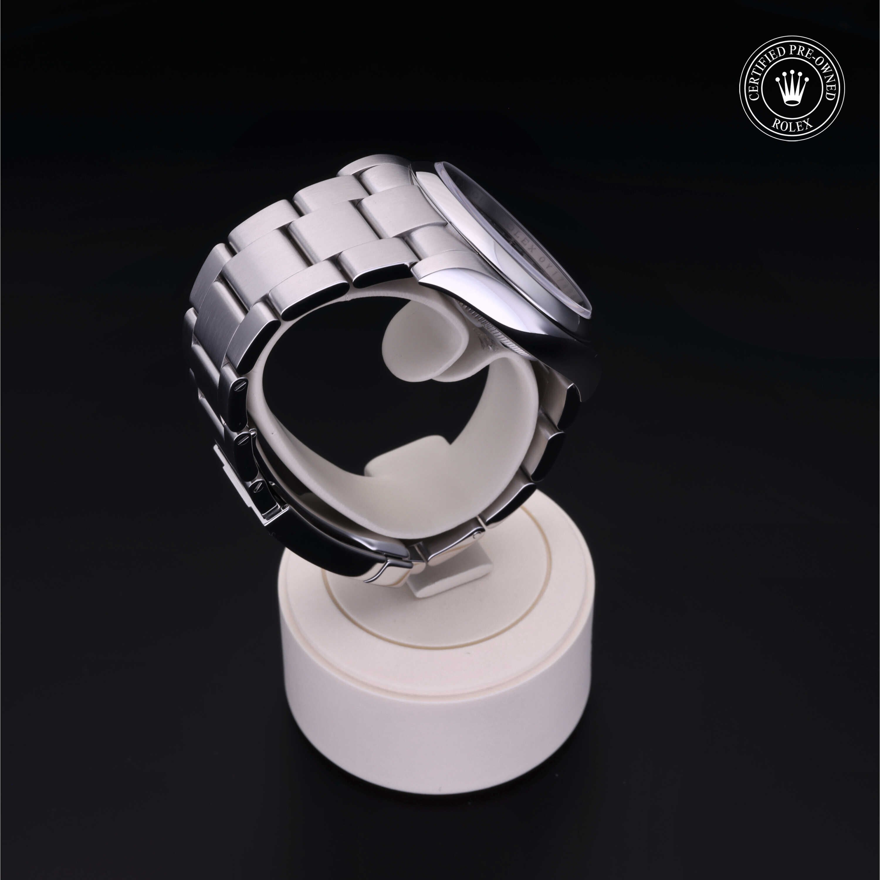 Rolex Certified Pre-owned Oyster Perpetual M116000-0010 front on black background